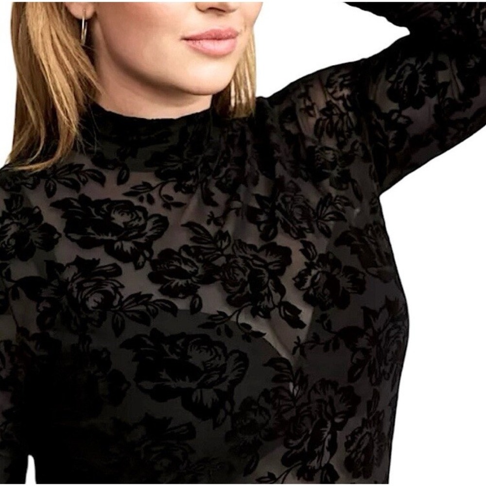 TORRID Flocked Mesh Mock‎ Neck Long Sleeve Top NWT Size 3X - Picture 2 of 10